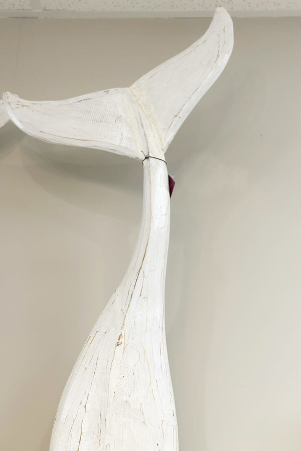 White Wooden Whale Tail Decor