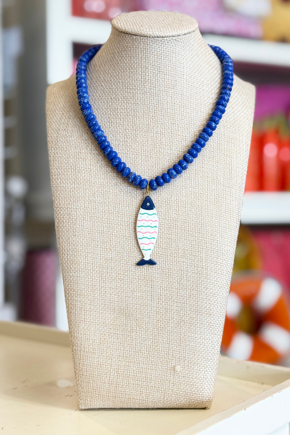 Kerry Necklace - Cobalt + Stripe Fish