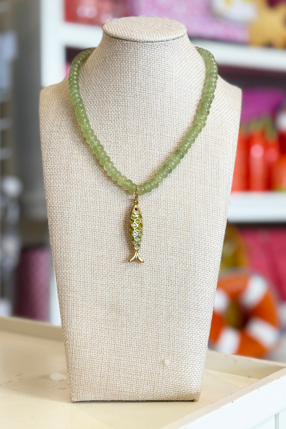 Kerry Necklace - Green + Gold Fish