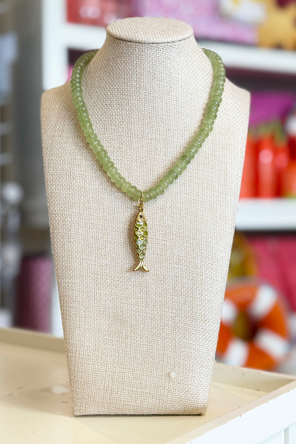 Kerry Necklace - Green + Gold Fish