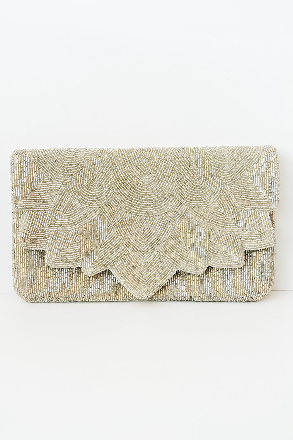 Beaded Clutch - Silver Scalloped