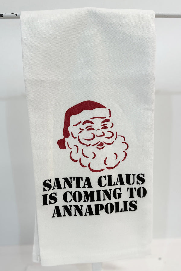 Rustic Tea Towel - Santa Coming to Annapolis