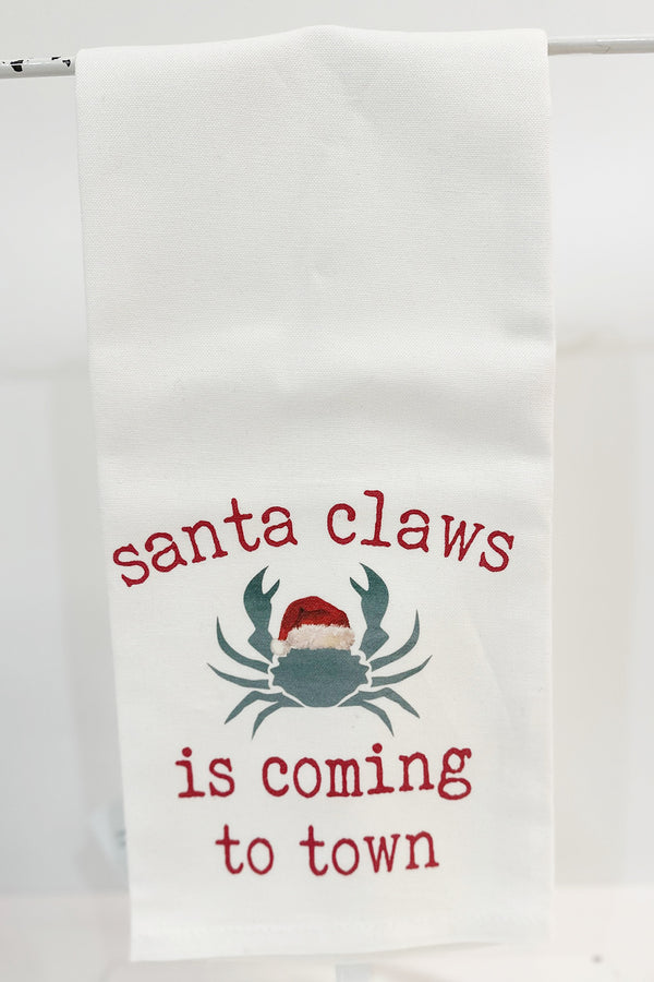 Decorative Holiday Tea Towel - Santa Claws Coming to Town