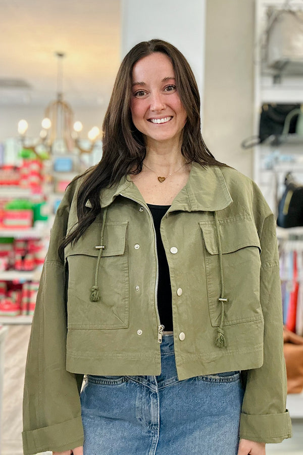 Trench Cropped Jacket - Olive
