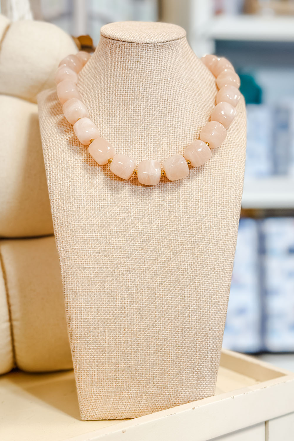 Thick Cube Necklace - Beige