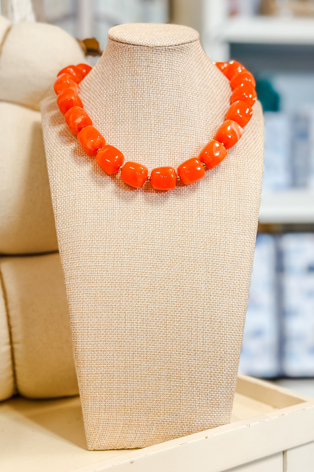 Thick Cube Necklace - Orange