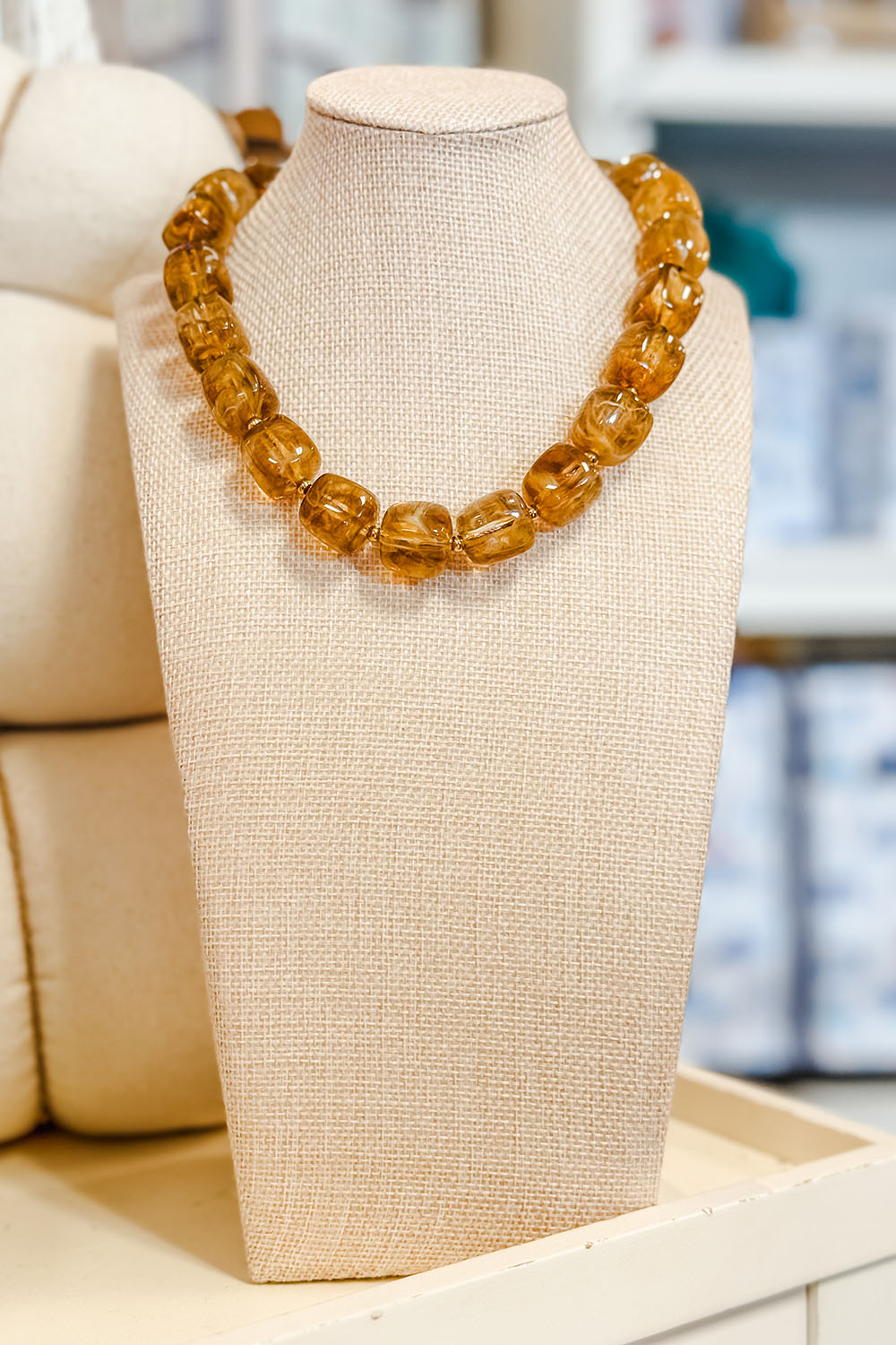 Thick Cube Necklace - Clear Caramel