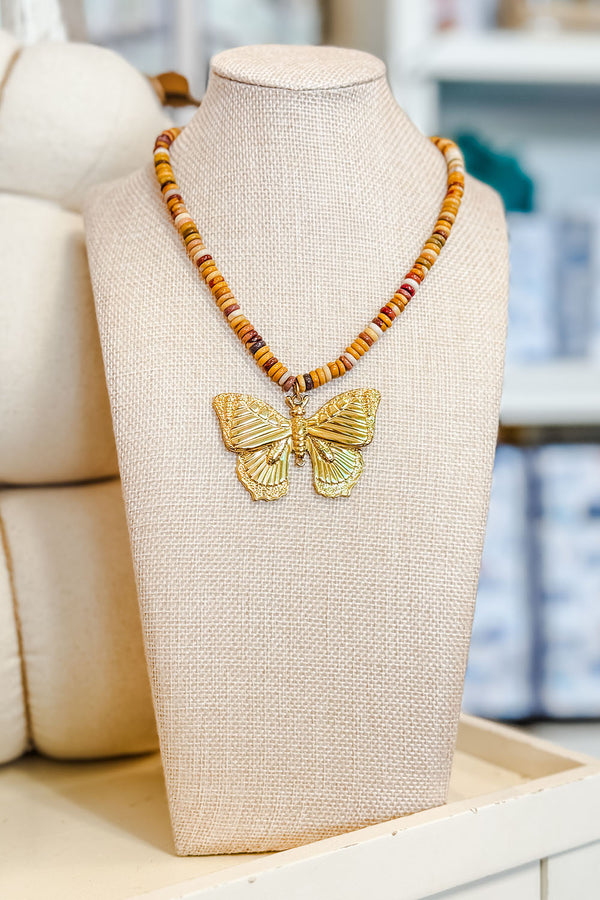 Rosemary Necklace - Brown Multi + Gold Butterfly