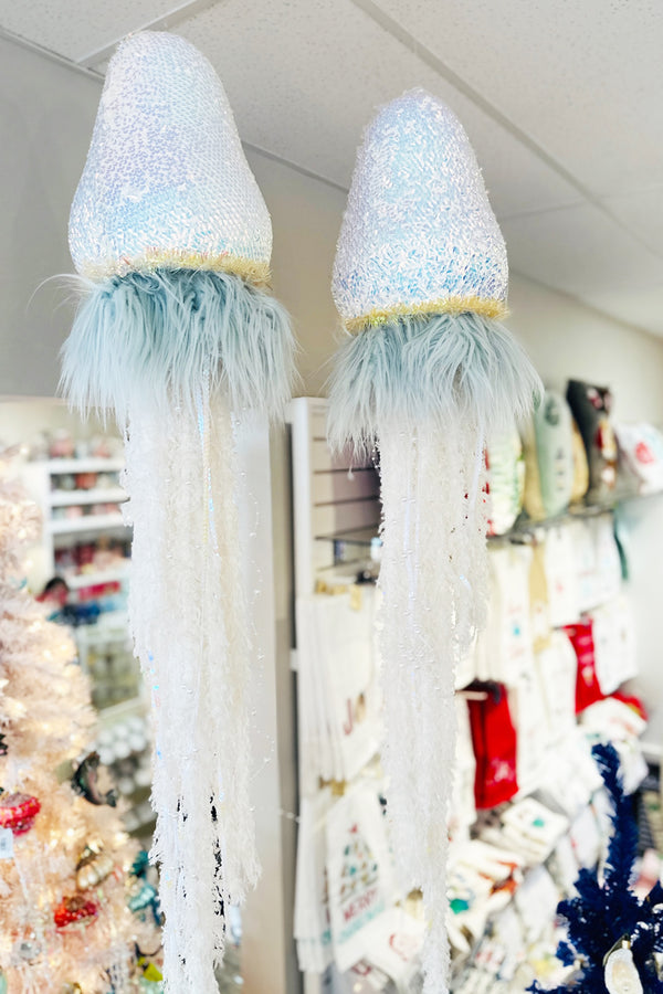 Funky Ornament - Massive Sequin + Fur Blue Jellyfish