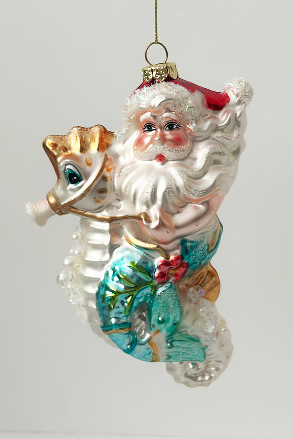 Glass Ornament - Santa Merman on Seahorse
