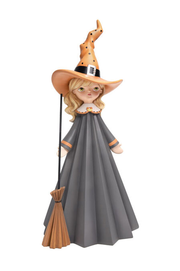 Witch Girl with Broom Figure