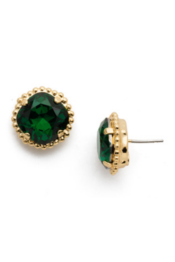 Cushion Cut Solitaire Stud Earring - Emerald