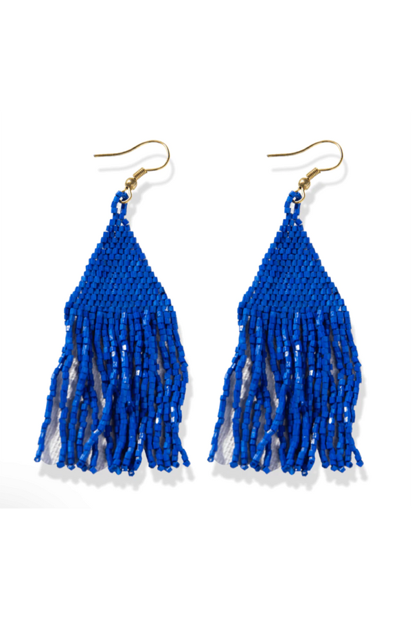 Lexie Solid Beaded Fringe Earring - Lapis