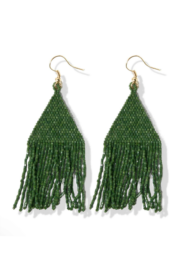 Lexie Solid Beaded Fringe Earring - Emerald Green