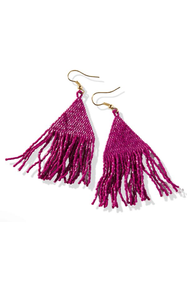 Lexie Solid Beaded Fringe Earring - Magenta