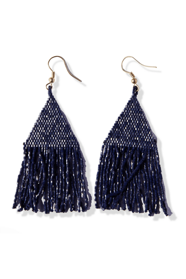 Lexie Solid Beaded Fringe Earring - Navy