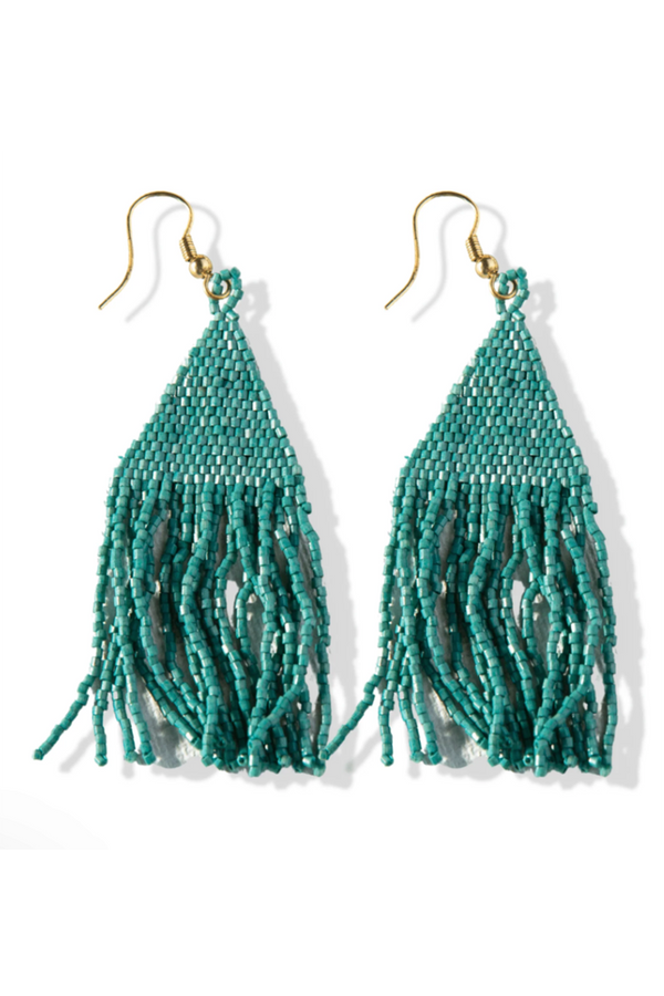 Lexie Solid Beaded Fringe Earring - Teal