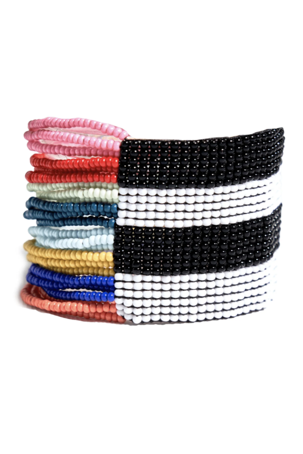 Olive Horizontal Stripe Beaded Bracelet - Bright