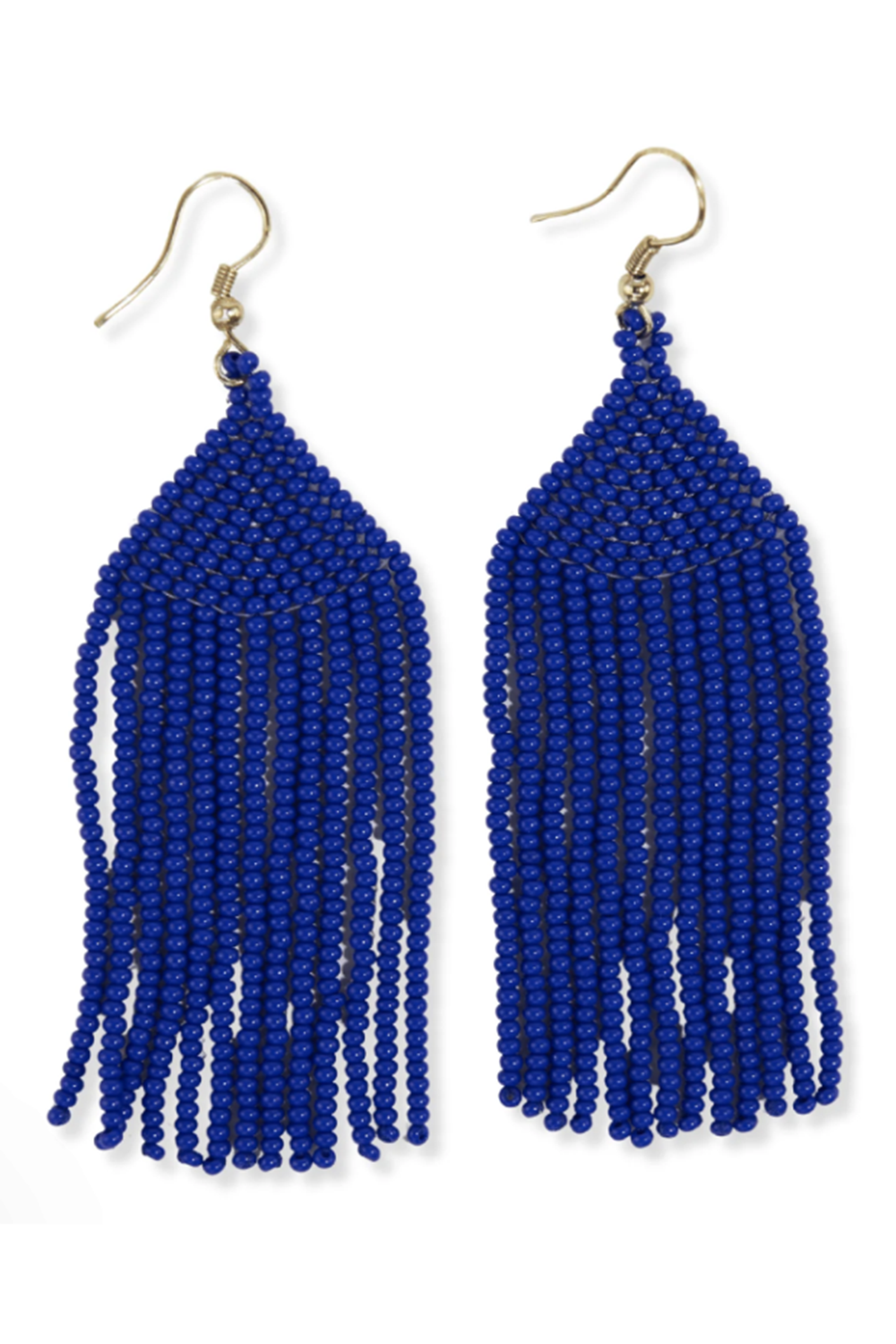 Michele Solid Beaded Fringe Earring - Lapis