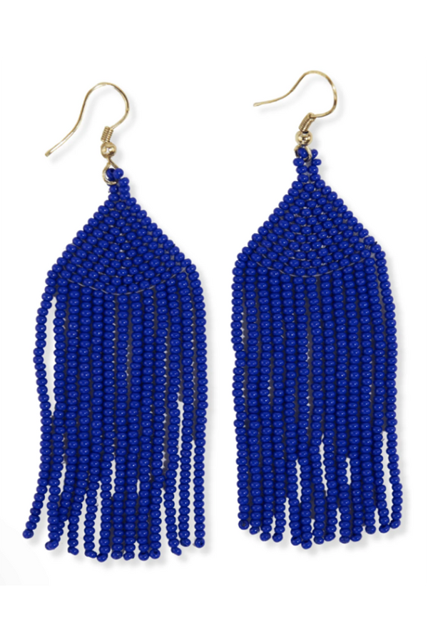 Michele Solid Beaded Fringe Earring - Lapis