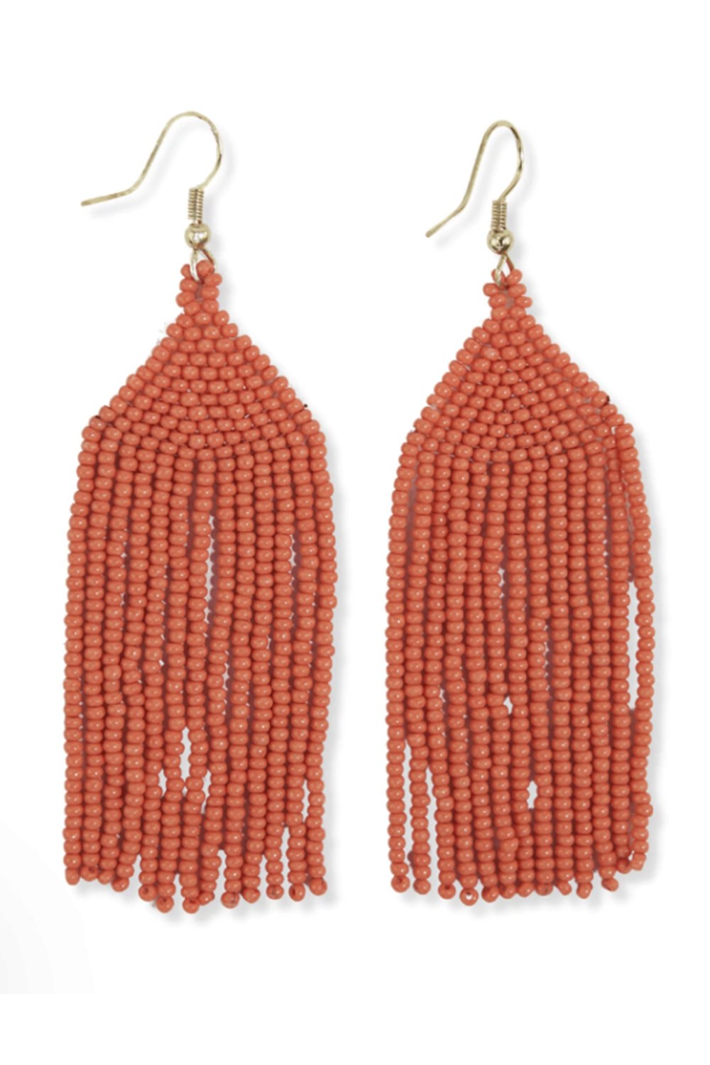 Michele Solid Beaded Fringe Earring - Coral