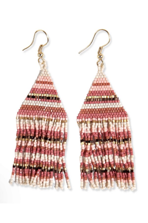 Lexie Horizontal Gold Fringe Earring - Light Pink