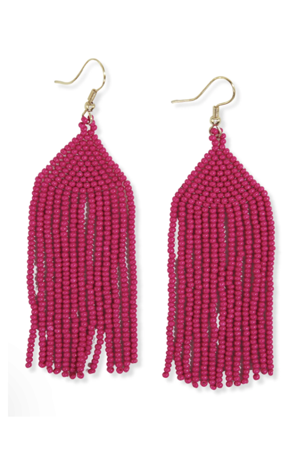 Michele Solid Beaded Fringe Earring - Hot Pink