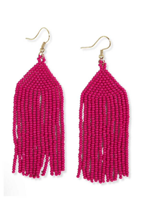 Michele Solid Beaded Fringe Earring - Hot Pink