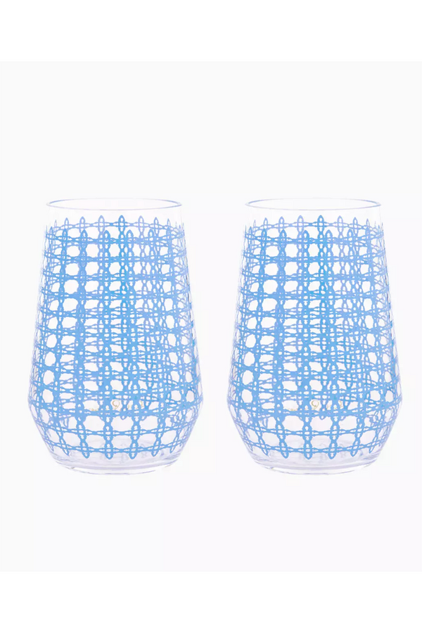 Lilly Acrylic Wine Glass Set - Frenchie Blue Caning