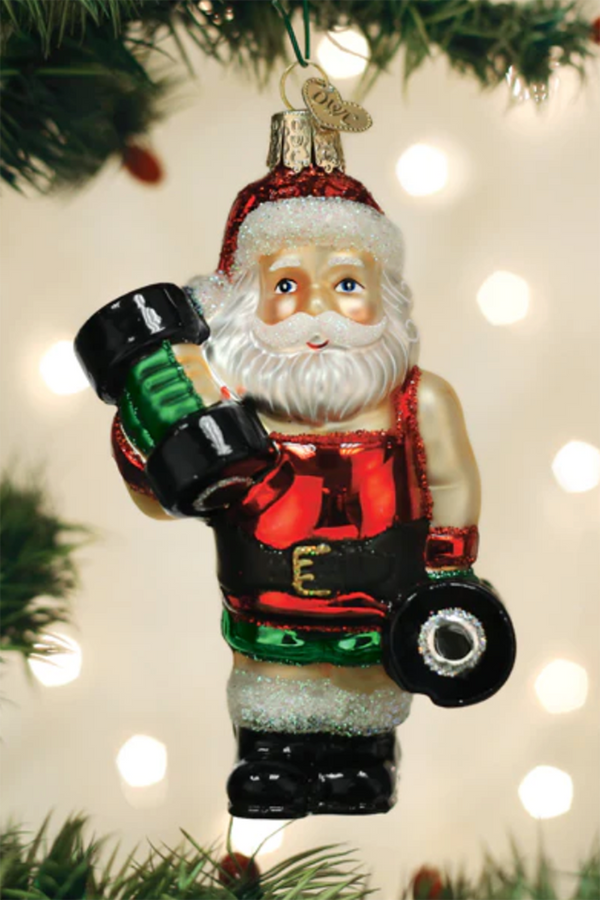 Glass Ornament - Bodybuilder Santa