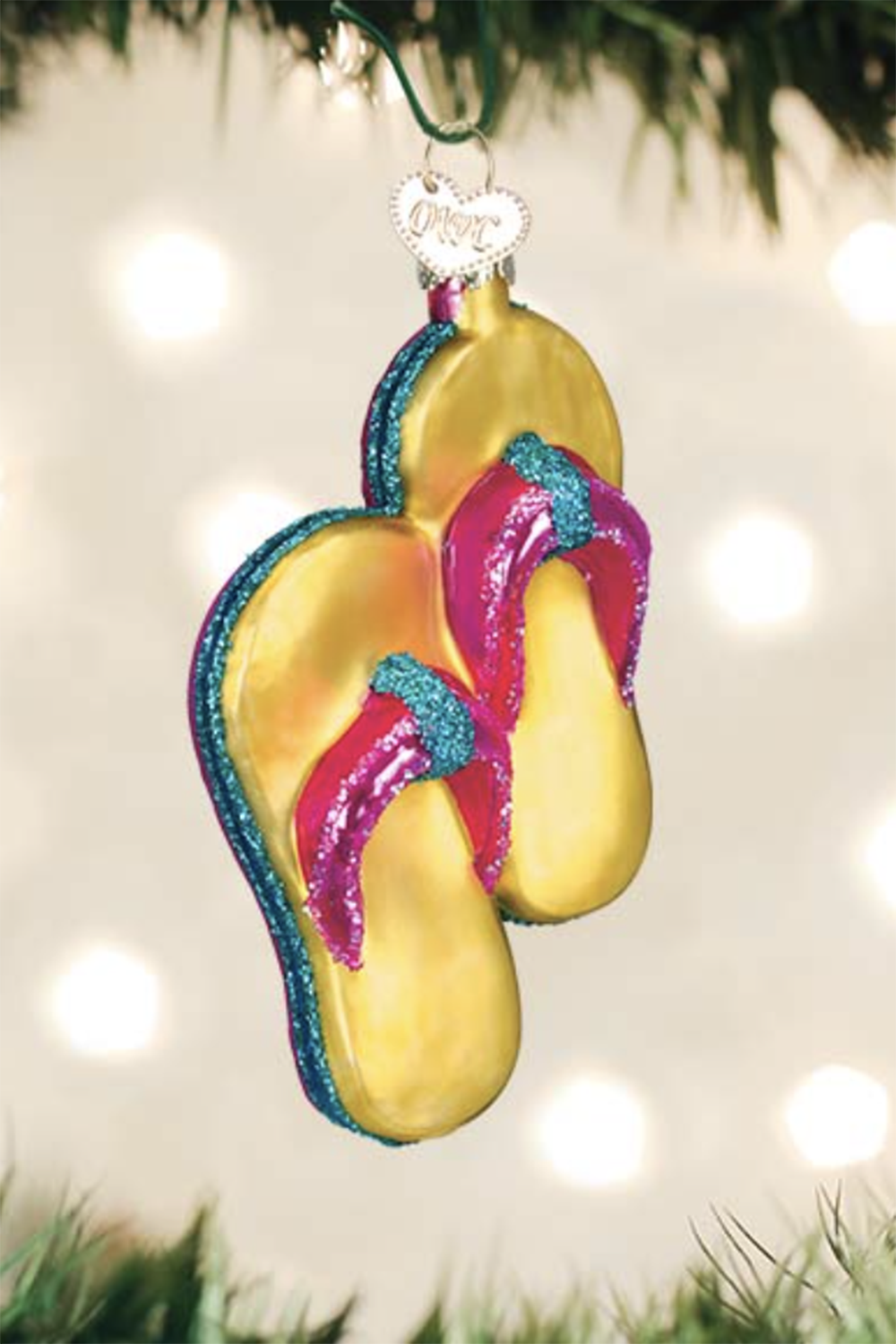 Glass Ornament - Yellow Flip Flops