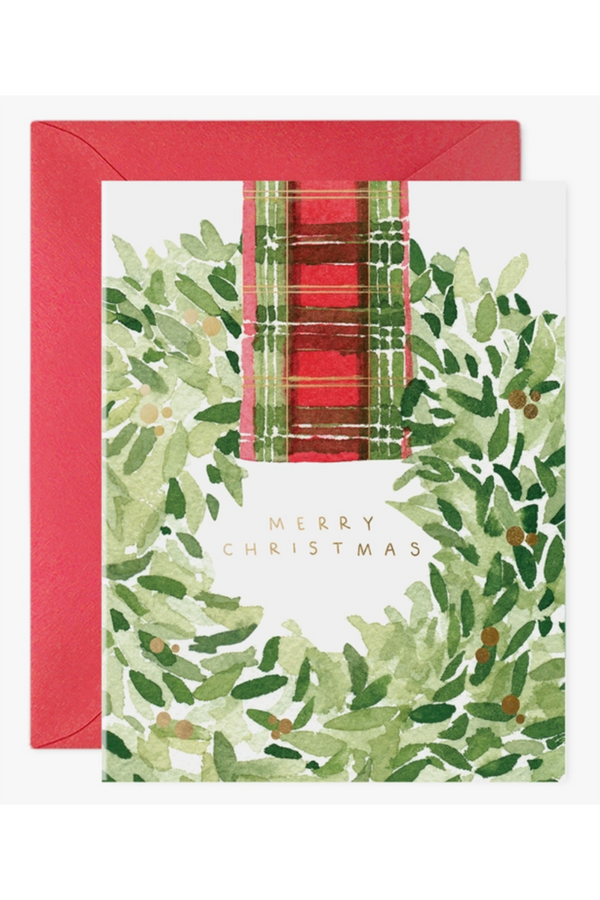 EFRAN Holiday Greeting Card - Plaid Ribbon Wreath