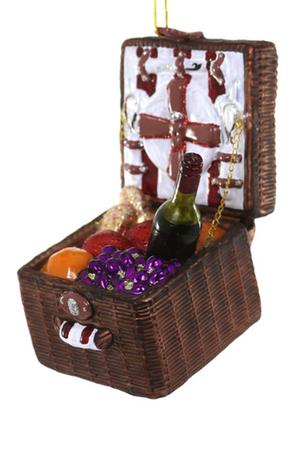 Glass Ornament - Brown Picnic Basket