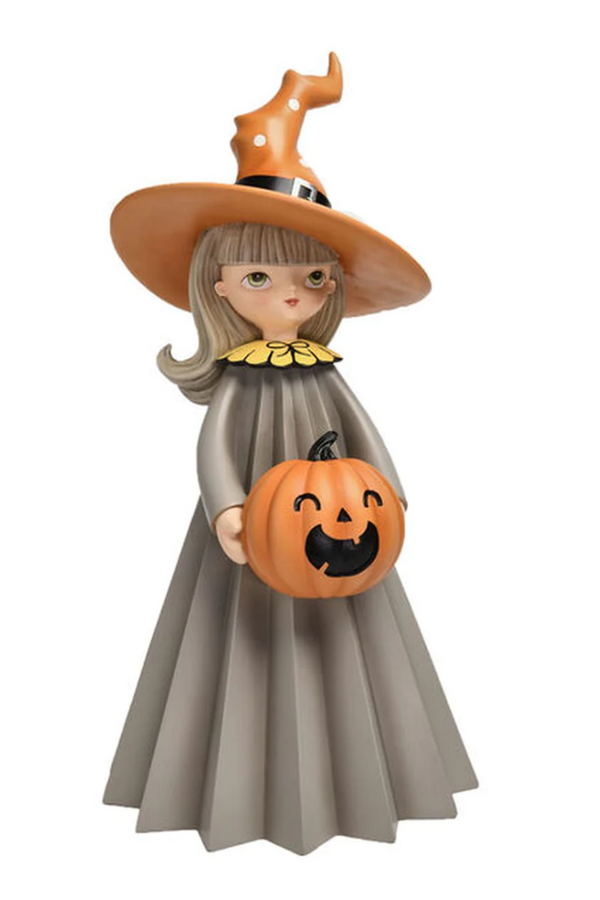 Witch Girl with Pumpkin Figure