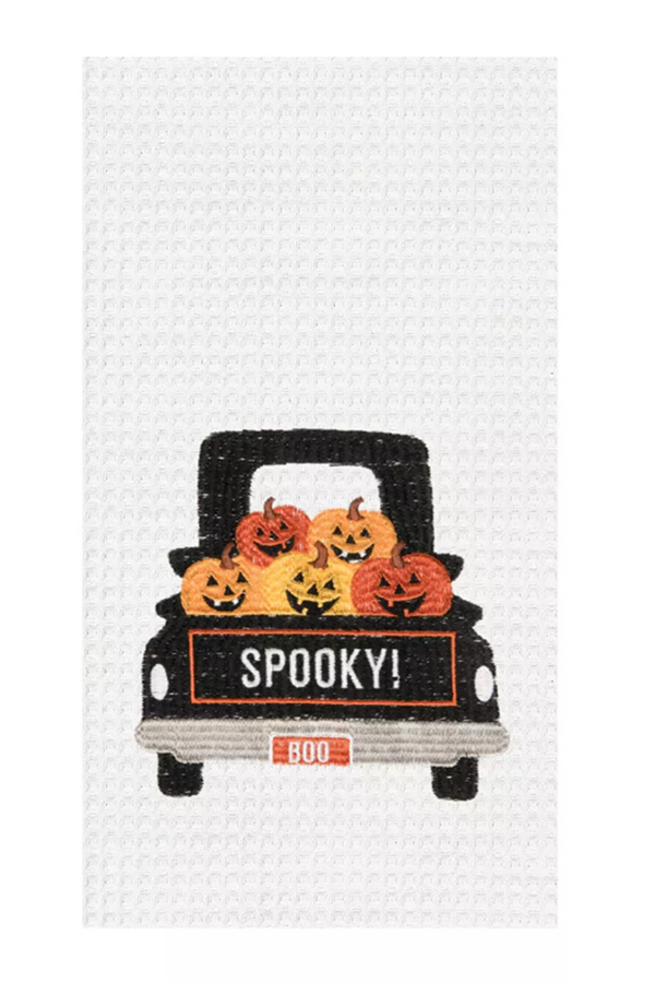 Halloween Waffle Kitchen Towel - Spooky Pumpkin Truck