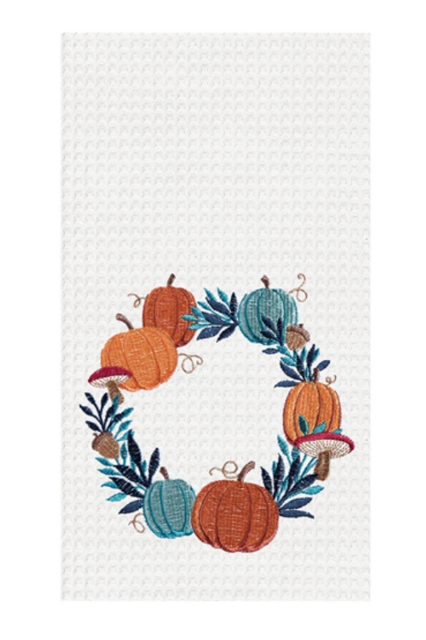 Fall Flour Sack Towel - Colorful Pumpkin Wreath