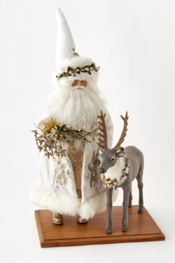 Frosty White Santa with Caribou Figure