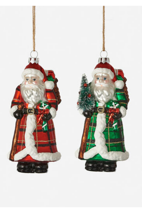 Glass Ornament - Plaid Santa