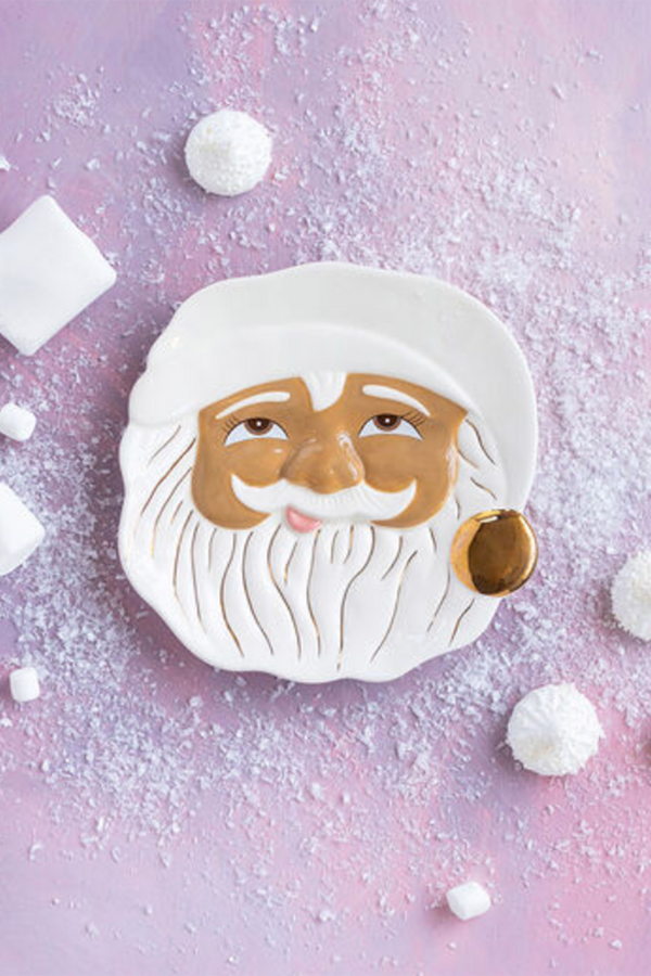 Whimsical Papa Noel Cookie Plate Brown