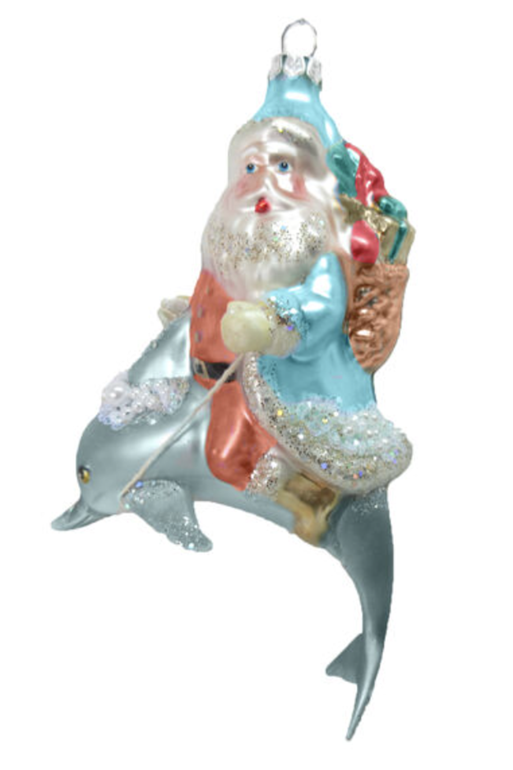 Glass Ornament - Santa on Dolphin