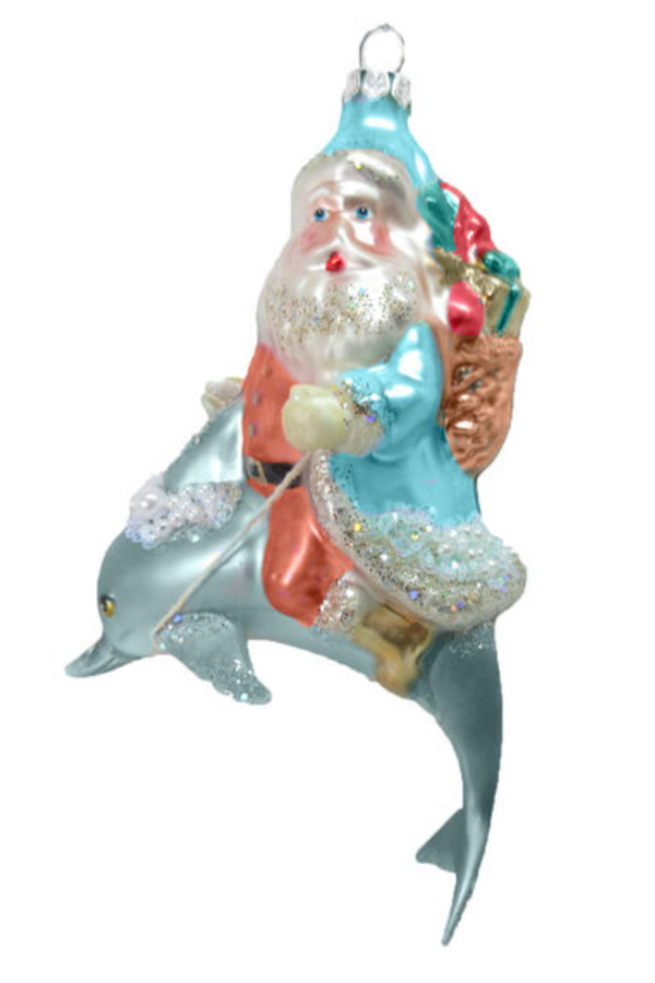 Glass Ornament - Santa on Dolphin