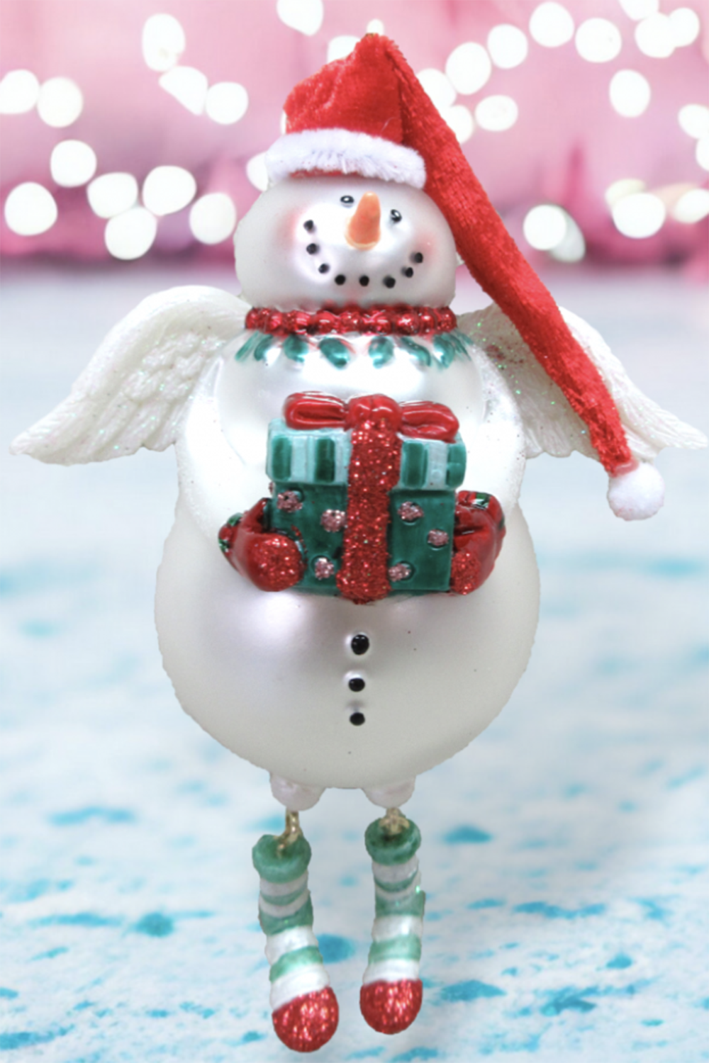 Glass Ornament - Snowman with Present