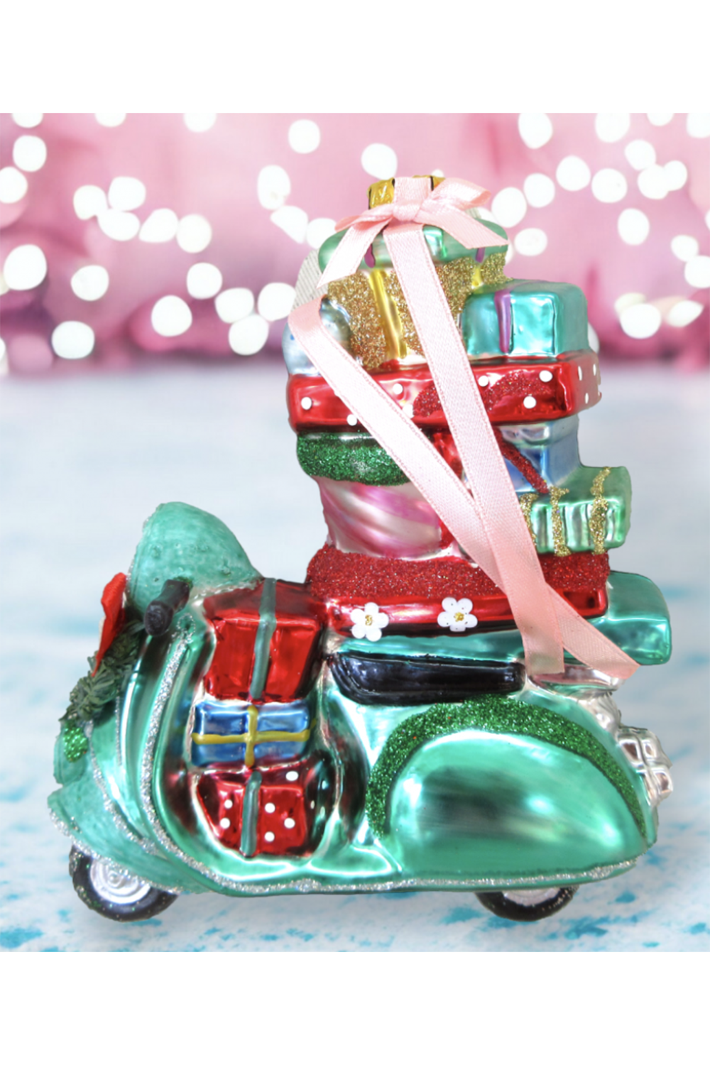 Glass Ornament - Scooter with Gifts