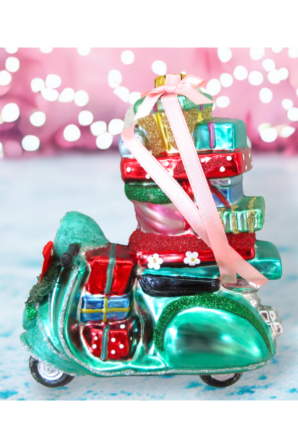 Glass Ornament - Scooter with Gifts