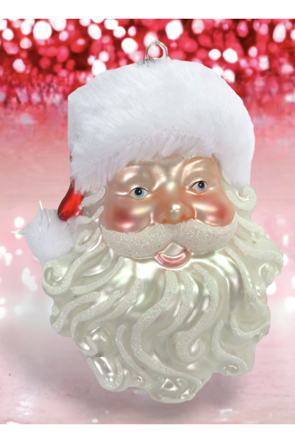 Glass Ornament - Santa Head with Fur