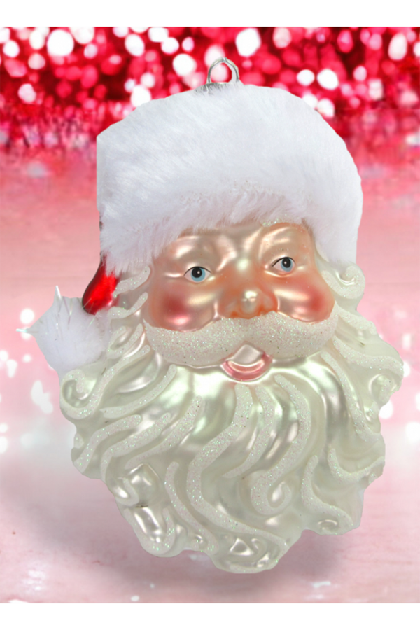 Glass Ornament - Santa Head with Fur