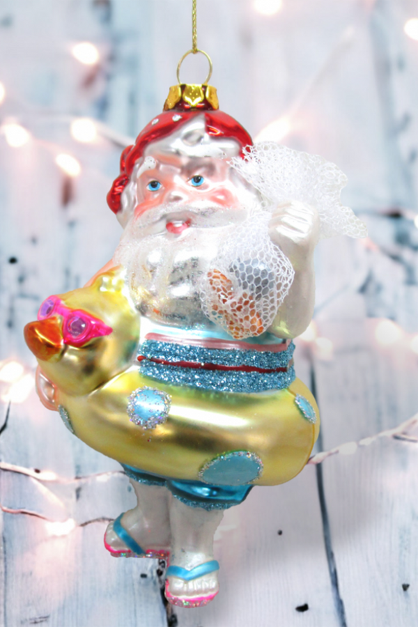 Glass Ornament - Beach Santa in Duck Float