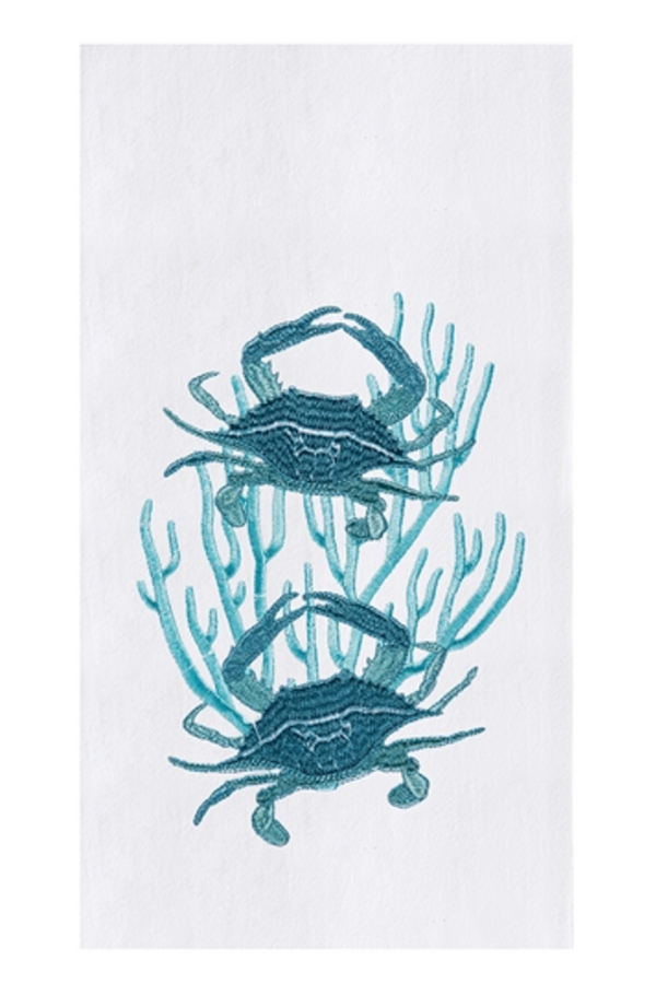 Flour Sack Kitchen Towel - Two Teal Crabs in Grass