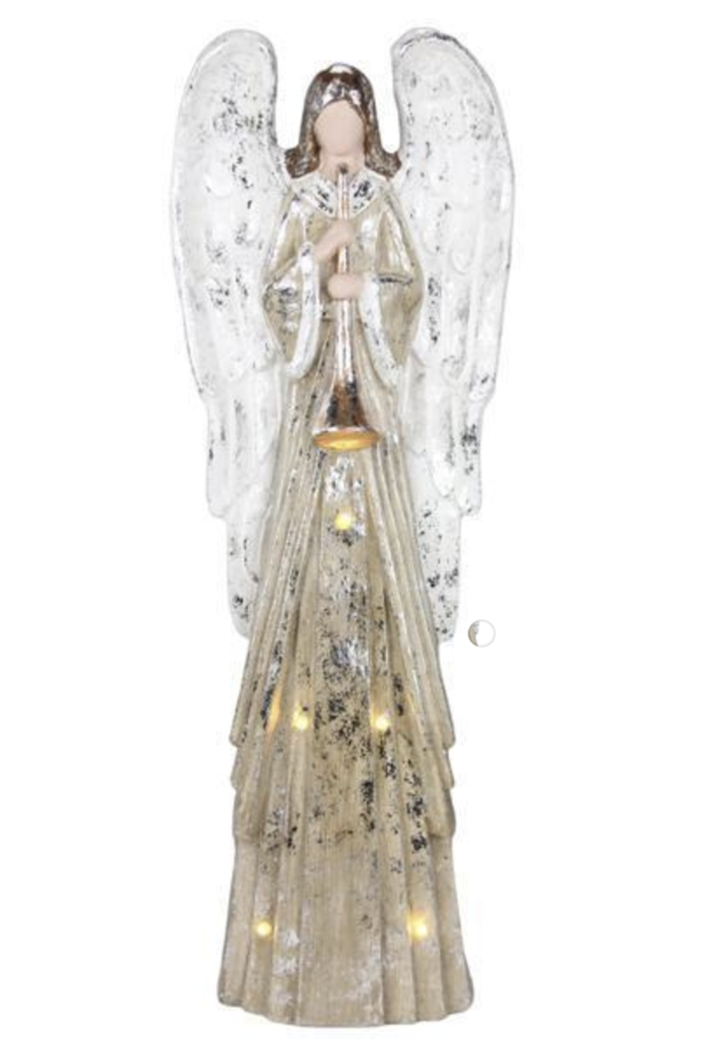 Lighted Angel with Horn Figure - Silver / Gold