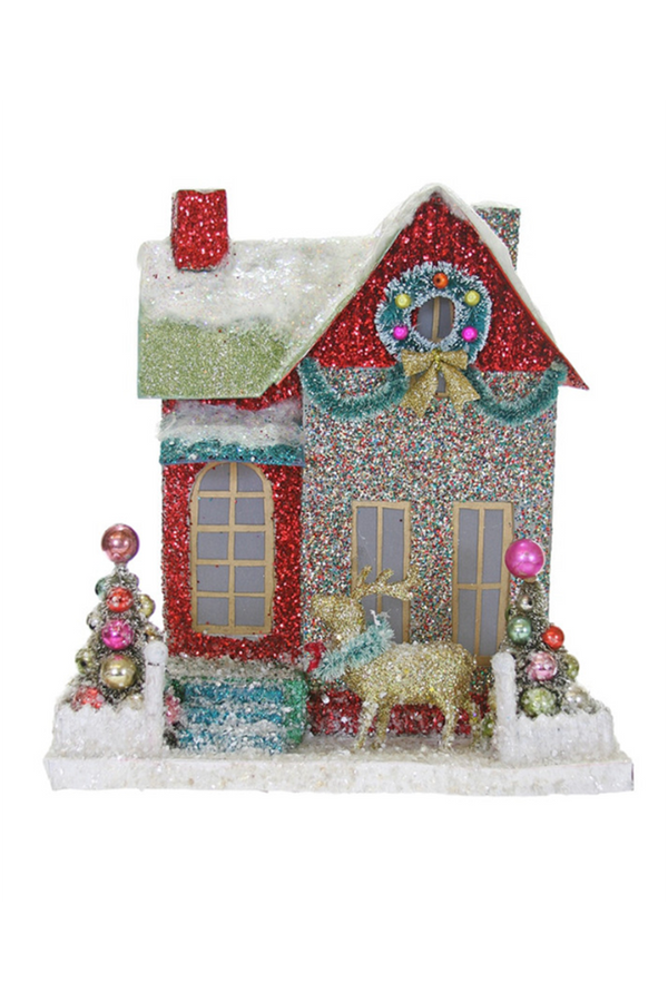 Whimsical Village House - Merry Bright Glitter Cottage